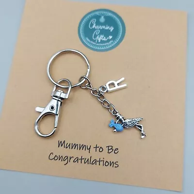 Blue Stork Personalised Mum To Be Keyring. Baby Shower Boy Maternity Gifts. • £9.95