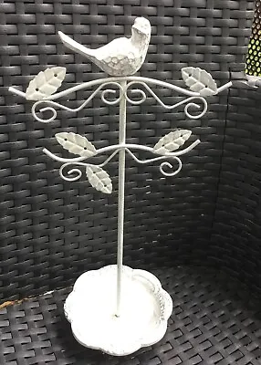 Distressed/Shabby Chic Metal Bird On A Tree With Leaves White Jewellery Holder • £7.99