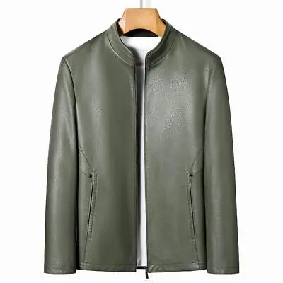 Men‘s Zip Jacket  Stand Collar Leather Fur Lining Motorcycle Skinny Coat Chic • $112.78