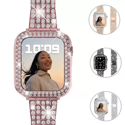 Diamond Case+Bling Strap Band Bracelet For Apple Watch Band Series 8 7 6 5 4 SE • £10.73