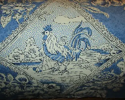 Vintage Braemore Blue French Country Toile  Rooster Designer  Cotton  Fabric • $30