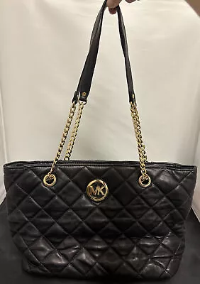 Michael Kors Fulton Quilted Black Leather Gold Chain LG EW Tote • $98