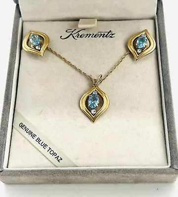 Vintage Kremrntz Blue Topaz Post Earrings & Necklace Set • $24.99