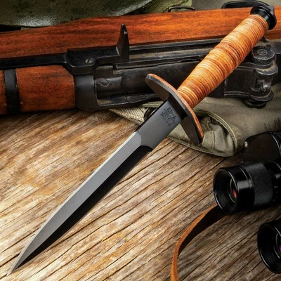 $34.73 • Buy Double-Edged V42 Military Stacked Leather Stiletto Dagger Knife With Sheath