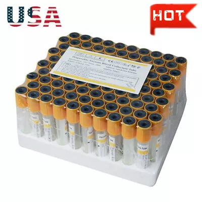 $29.99 • Buy FDA 100x Vacuum Blood Collection Tubes Gel And Clot Activator With YellowCap