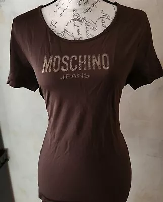 Vintage Moschino Women's Logo T-shirt Size 12 Chocolate Made In Italy  • $65