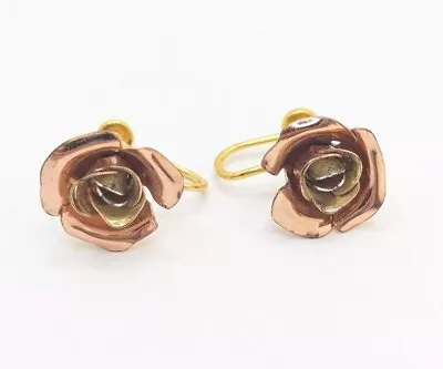 Vintage 1/20 10K Gold Filled Copper Rose Gold Flower Screw Back Earrings Metal • $24