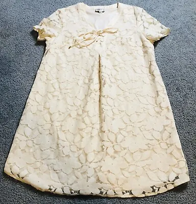 Y2K Eci New York Women’s Shift Dress Sz M Mini Floral Lace Front Tie Ivory Lined • $18