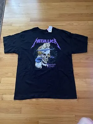 Metallica Damaged Justice T-Shirt Black Graphic Front Short Sleeve Size L/XL • $20