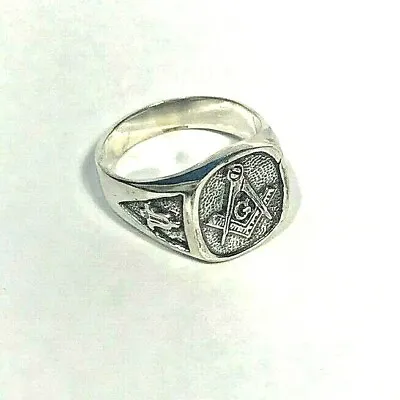 Solid Sterling Silver Antiqued Masonic Ring   • $69