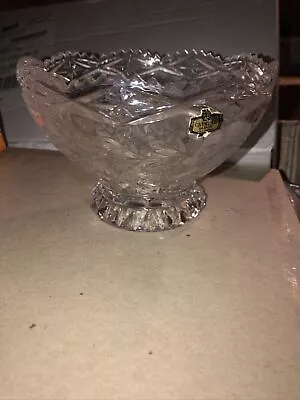 Vtg 24% Lead Crystal 4  Footed Serving Bowl Etch Rose Pattern Zajecar Yugoslavia • $12.50