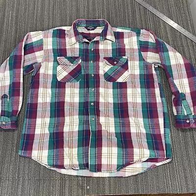 Mighty Mac Flannel Shirt Mens XXL 2XL Heavy Plaid Vintage Long Sleeve • $13.79