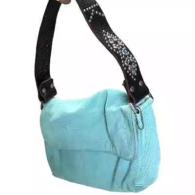Tylie Malibu Blue Suede Leather Strap Studded Rhinestone Bling Shoulder Bag  • $49