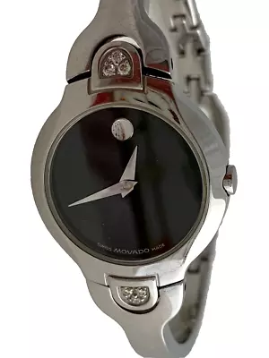 Movado KARA 6 Genuine Round Cut Diamonds Black Dial Stainless Steel Watch 6.5” • $165