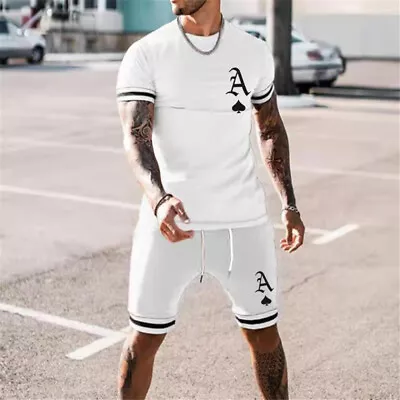 Mens Summer Outfit 2-Piece Set Short Sleeve T Shirts And Shorts Sweatsuit Set • $34.08