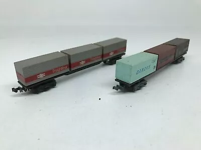 LIMA N GAUGE BR FREIGHTLINER INTERMODAL WAGONS X 2 + 20' BOXES • £21.99