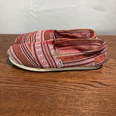 TOMS Alpargata Flat Women 8.5 Red Tamin Tribal Aztec Canvas Slip On Comfort Shoe • $20.59