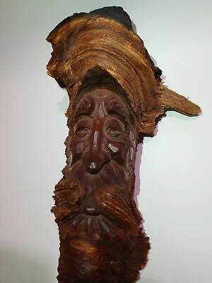 £139.15 • Buy Spirit Wood Log Knot Hobbit Gnome Man Head Folk Wall Art Sculpture Cabin Decor