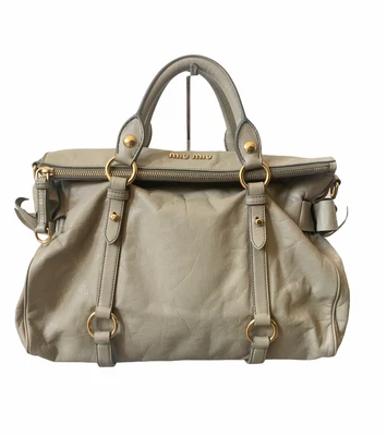 $245 • Buy Authentic Miu Miu Vitello Lux Bow Leather Hand Bag In Cream With Gold Hardware