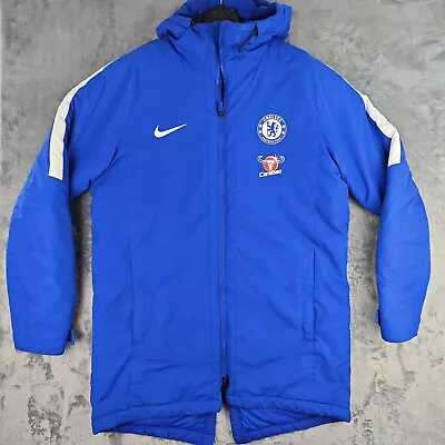 Chelsea FC Winter Parka Jacket Bench Coat Blue Nike L Large STAFF PLAYER ISSUE • £59.95