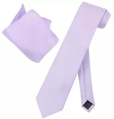 Vesuvio Napoli Solid EXTRA LONG Color NeckTie Handkerchief Men's XL Neck Tie Set • $9.95