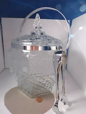 Vintage Anchor Hocking Wexford Glass MCM ICE BUCKET With Lid And Tongs EUC • $11.99