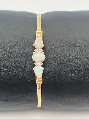 Alwand Vahan RARE 14Kt Gold Diamond Opal Herringbone Bracelet 3.74g 7in Vintage • $162.50