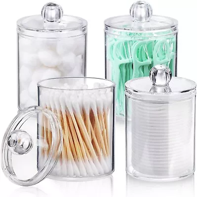 4-Pack Q-tip Holder Dispenser - Clear Plastic Apothecary JarsBathroom Organizer • $12.99