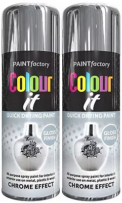 2x Chrome Foil Mirror Effect Gloss Finish Auto Spray Paint DIY Car Aerosol 400ml • £9.75