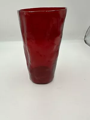 Morgantown Crinkle Ruby Red Tumbler Glass Vintage Driftwood 12oz 5 1/2  • $15