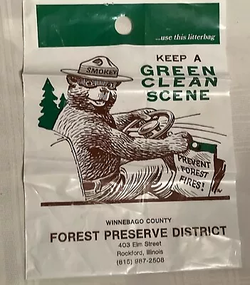 Vintage Keep A Green Clean Scene Plastic Bag 12X9 Smokey The Bear Rockford Il • $14.95