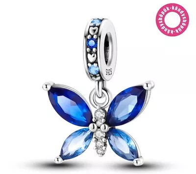 Blue Butterfly Crystal Dangle Charm Bead For Bracelet S925 Sterling Silver • £10.99