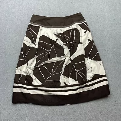 Peter Nygard Skirt Womens Petite 4 Brown White Lined Leaf Print Collection Work • $18.95