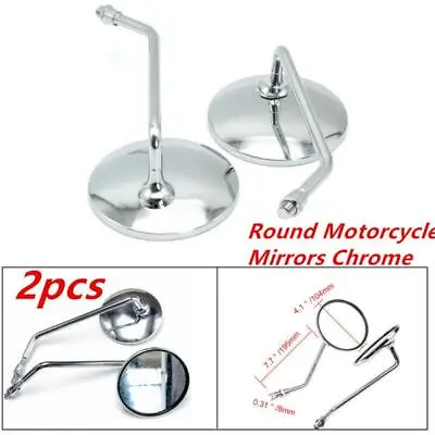 2PCS Motorcycle General 4  Round Long Stem Strong Mirrors 8mm Chrome Functional • $21.55