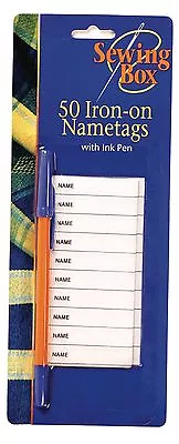 50 Pack Iron On Name Tags Labels With Ink Pen Clothes Laundry Garment Sew1007 • £2.69