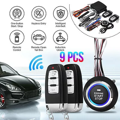 9pcs Car Keyless Entry Engine Start Alarm System Push Button Remote Starter USA • $32.89