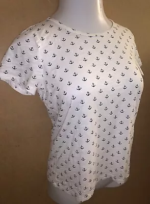 White J CREW Women’s Anchor Print Crew Neck T Shirt ~ Size Small S • $16.99