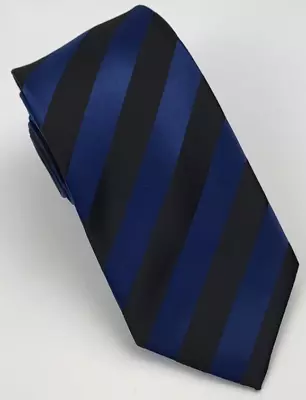 Alfani Polyester Tie Blue Black Stripes Men Necktie Skinny 57.5 X 2.75 • $9.74