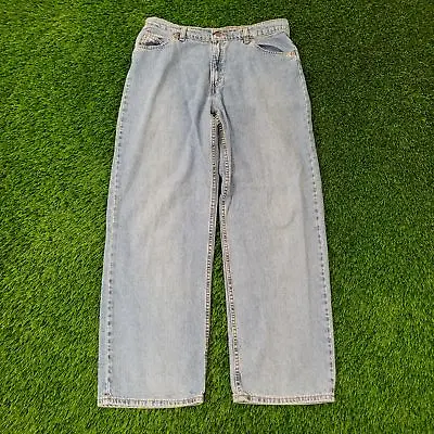 Vintage LEVIS Wide-Leg Jeans Womens 14 34x31 Faded-Thigh Ice-Bleached Wash USA • $198.50