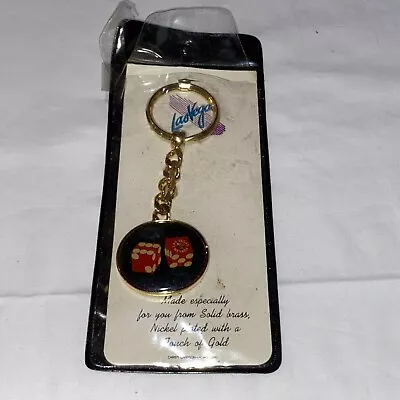 Vintage Las Vegas Key Chain Metal Brass Nickel Gold Dice With Original Packaging • $13.99