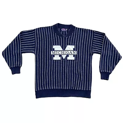 VTG Nutmeg Mills Michigan Wolverines V Neck Sweater Pinstripe Navy Mens XL Rare • $45