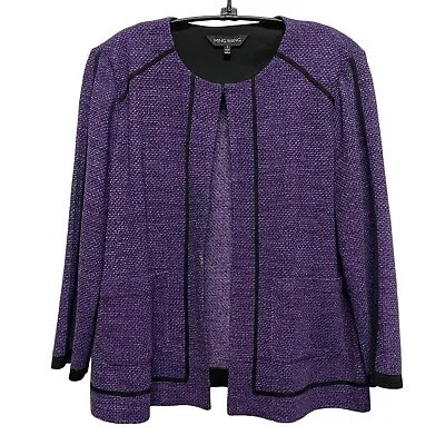 Ming Wang Cardigan Sweater Size Large Purple Black Thick Knit Pocket • $69.88