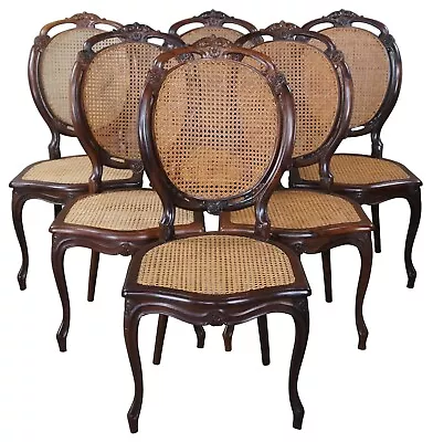 6 Vintage French Louis XV Style Rosewood Carved Balloon Back Caned Dining Chairs • $3400