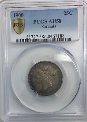 1900 Canada 25 Cents Queen Victoria  PCGS Secure AU58 Wonderful Coin Toner  • $419.99