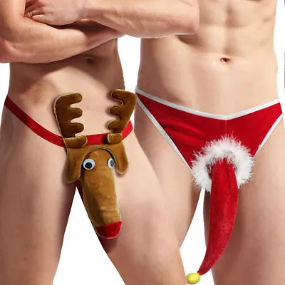 Xmas Mankini Bikini Briefs Thongs Men Christmas Underwear Lingerie Bulge Pouch • £2.27