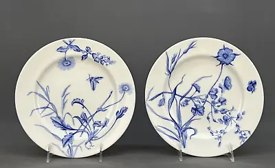 £197.77 • Buy Pair Antique Minton Blue Transfer Butterfly + Bugs Aesthetic Botanical 9  Plates