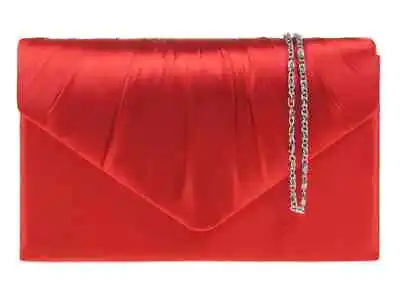 Women Satin Pleated Clutch Bag Bridal Wedding Evening Party Prom Handbag Chain • £11.95