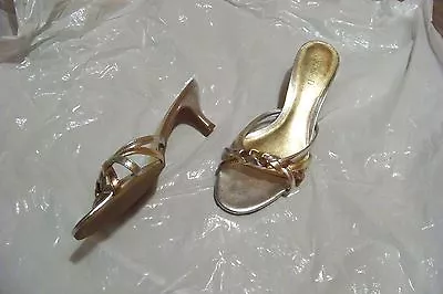 Womens Michelle D Gold & Silver Metallic Braided Heels Shoes 7.5 • $18.99