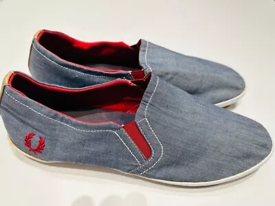 Fred Perry Canvas Slip On Shoes UK 12 Denim Blue Summer New • £17.99