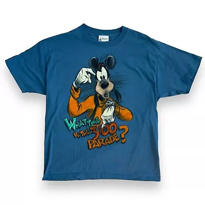 Vtg Disneyland Disney Goofy T-shirt What Time Is The 3:00 Parade? Blue Sz L • $16